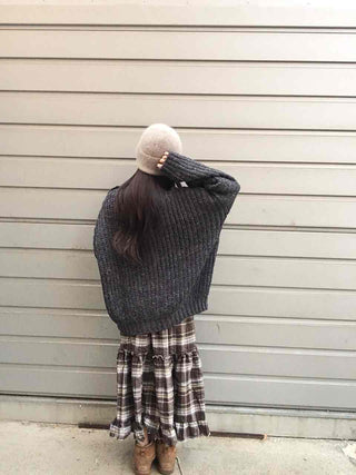 Cable Lace Mix Puff Sleeve Loose Fit Knit