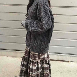 Cable Lace Mix Puff Sleeve Loose Fit Knit