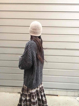 Cable Lace Mix Puff Sleeve Loose Fit Knit