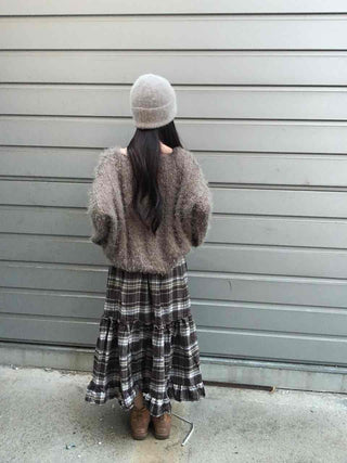 Casual Layered Striped Check Balloon Fit Maxi Skirt