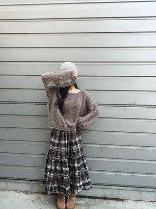 Casual Layered Striped Check Balloon Fit Maxi Skirt