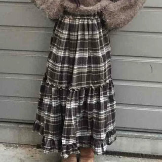Casual Layered Striped Check Balloon Fit Maxi Skirt