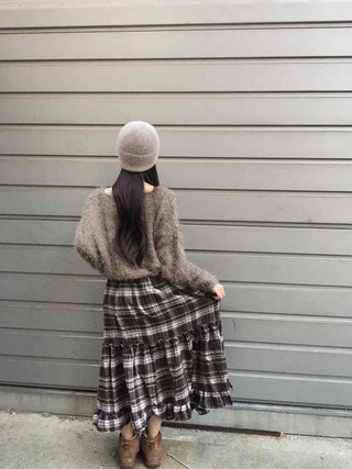 Casual Layered Striped Check Balloon Fit Maxi Skirt
