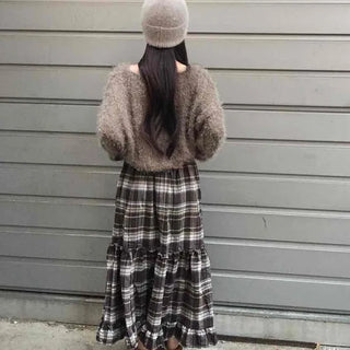 Casual Layered Striped Check Balloon Fit Maxi Skirt