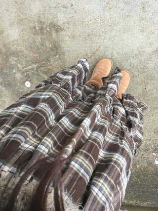Casual Layered Striped Check Balloon Fit Maxi Skirt