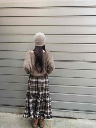 Casual Layered Striped Check Balloon Fit Maxi Skirt