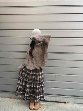 Casual Layered Striped Check Balloon Fit Maxi Skirt