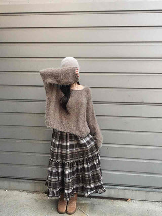 Casual Layered Striped Check Balloon Fit Maxi Skirt