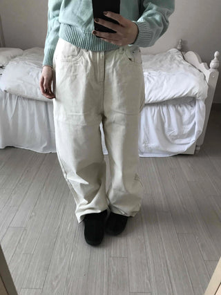 Back Buckle Point Tapered Wide Denim Pants