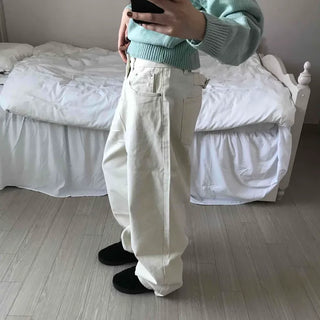 Back Buckle Point Tapered Wide Denim Pants