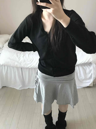 Minimal Cashmere Cozy Fit V-Neck Button Short Cardigan