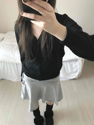 Minimal Cashmere Cozy Fit V-Neck Button Short Cardigan
