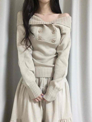 Off-shoulder Wide Collar Folding Knit