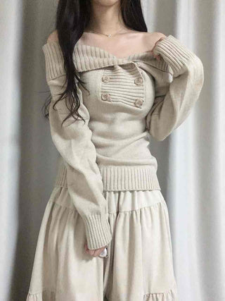 Off-shoulder Wide Collar Folding Knit