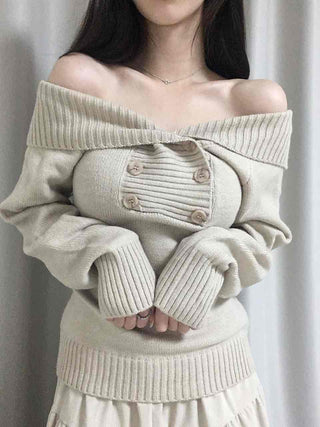 Off-shoulder Wide Collar Folding Knit