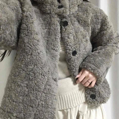 Fuzzy Fleece Big Collar Short Shearling Coat