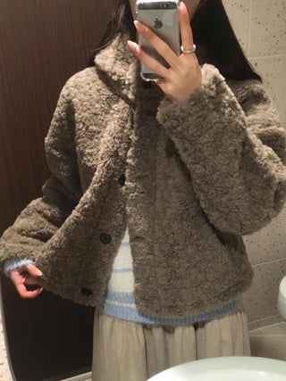 Fuzzy Fleece Big Collar Short Shearling Coat