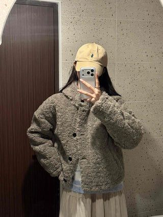 Fuzzy Fleece Big Collar Short Shearling Coat