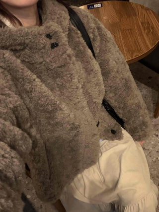 Fuzzy Fleece Big Collar Short Shearling Coat