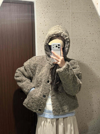Fuzzy Fleece Big Collar Short Shearling Coat