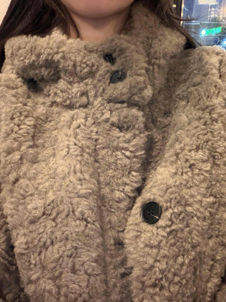 Fuzzy Fleece Big Collar Short Shearling Coat