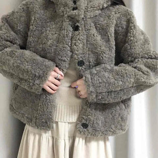 Fuzzy Fleece Big Collar Short Shearling Coat