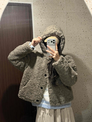 Fuzzy Fleece Big Collar Short Shearling Coat