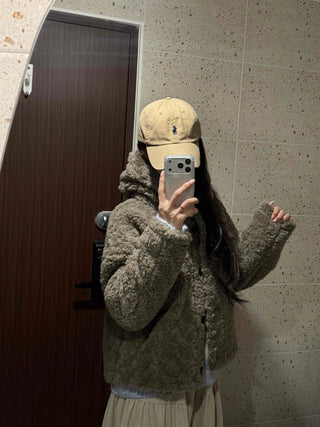 Fuzzy Fleece Big Collar Short Shearling Coat