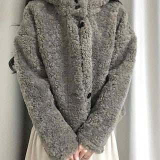 Fuzzy Fleece Big Collar Short Shearling Coat