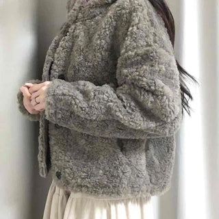 Fuzzy Fleece Big Collar Short Shearling Coat