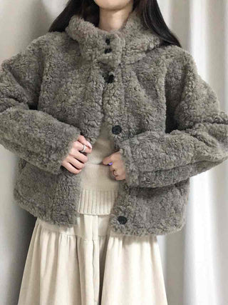 Fuzzy Fleece Big Collar Short Shearling Coat