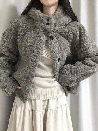 Fuzzy Fleece Big Collar Short Shearling Coat