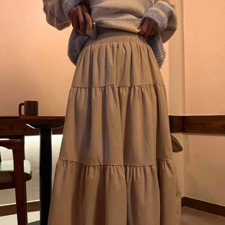 Natural Tier Shirred Elastic Cotton Maxi Skirt