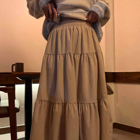 Natural Tier Shirred Elastic Cotton Maxi Skirt
