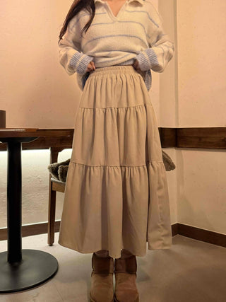Natural Tier Shirred Elastic Cotton Maxi Skirt