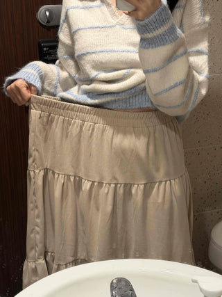 Natural Tier Shirred Elastic Cotton Maxi Skirt