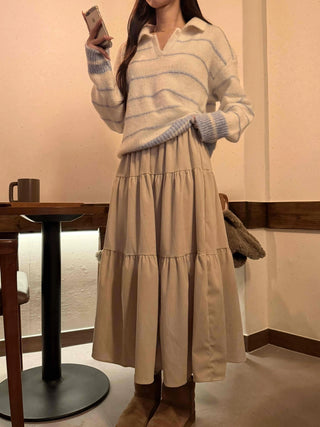 Natural Tier Shirred Elastic Cotton Maxi Skirt