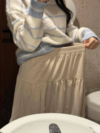 Natural Tier Shirred Elastic Cotton Maxi Skirt