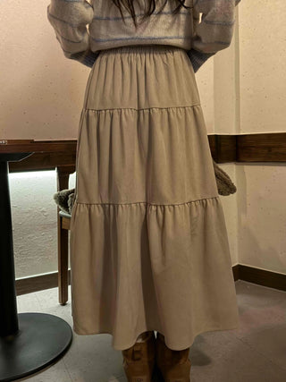 Natural Tier Shirred Elastic Cotton Maxi Skirt