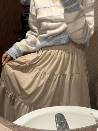 Natural Tier Shirred Elastic Cotton Maxi Skirt