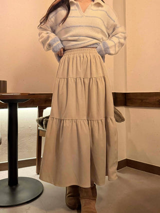 Natural Tier Shirred Elastic Cotton Maxi Skirt