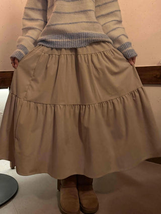 Natural Tier Shirred Elastic Cotton Maxi Skirt