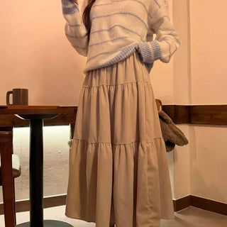 Natural Tier Shirred Elastic Cotton Maxi Skirt