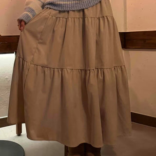 Natural Tier Shirred Elastic Cotton Maxi Skirt