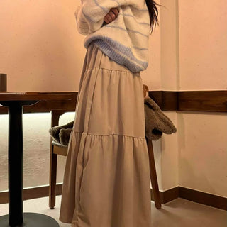 Natural Tier Shirred Elastic Cotton Maxi Skirt