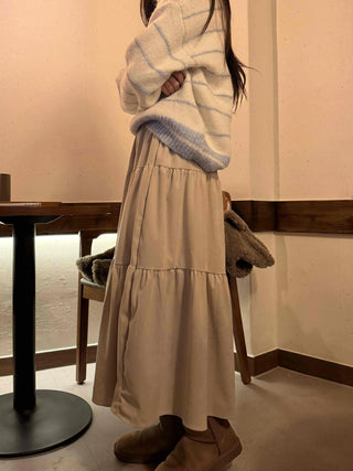Natural Tier Shirred Elastic Cotton Maxi Skirt