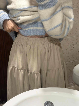 Natural Tier Shirred Elastic Cotton Maxi Skirt