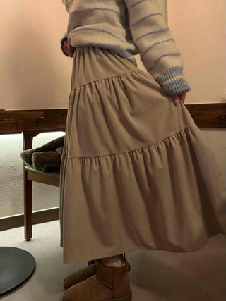 Natural Tier Shirred Elastic Cotton Maxi Skirt