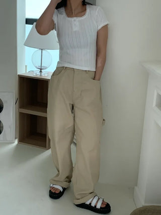 Shino Carpenter Patch Cotton Wide Pants