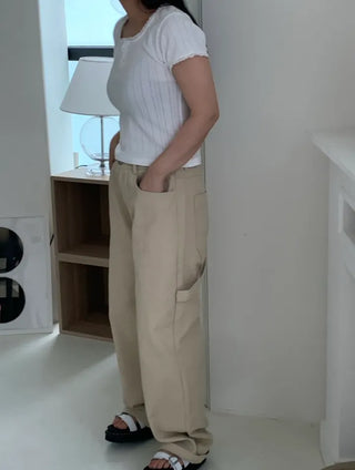 Shino Carpenter Patch Cotton Wide Pants